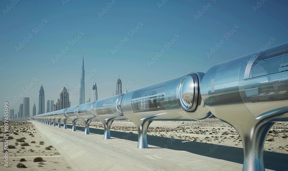 Poster hyperloop transportation systems connecting global megacities with high-speed pods, revolutionizing 