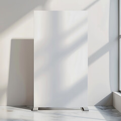 Roll up banner in the Isolated background. Verticle blank white poster mockup for advertisement offers, and marketing. AI generated