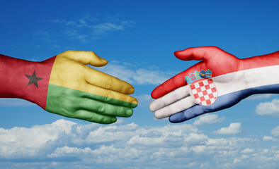 Croatia and Guinea-Bissau country handshaking with flags, consensus concept international co-operation illustration