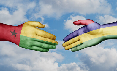 Mauritius and Guinea-Bissau country handshaking with flags, consensus concept international co-operation illustration