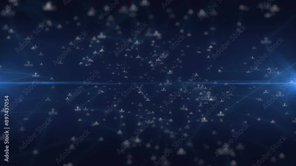 Aufkleber Abstract geometric digital low poly data network flowing 4K motion on copy space. Technology connection big data platform