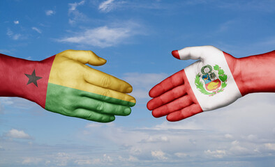 Peru and Guinea-Bissau country handshaking with flags, consensus concept international co-operation illustration