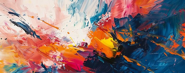 An abstract expressionist painting with bold colors and energetic brushstrokes.