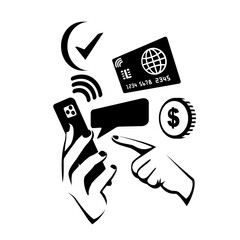 Payment with smartphone. Mobile payment icon icon for apps and websites. Phone in hand. Vector illustration flat design. Isolated on white background. Contactless purchase.