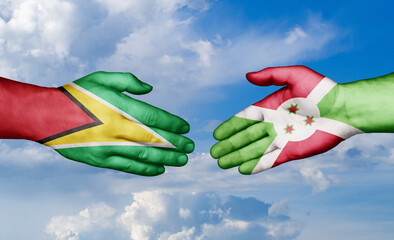 Burundi and Guyana country handshaking with flags, consensus concept international co-operation illustration