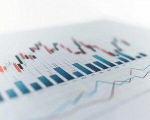 Clean white surface featuring a bar chart with a dramatic rise in stock prices, indicating strong market performance.