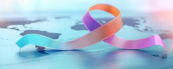 Asthma awareness ribbon on a map, World Asthma Day, global health initiative