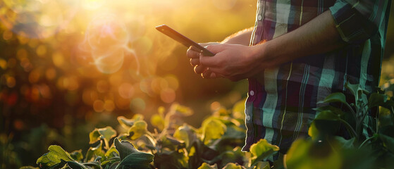Farmer holding a tablet with smart farming tutorials