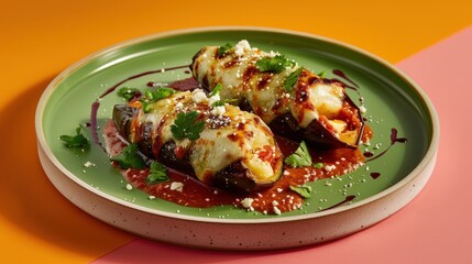 Gourmet Mexican Chiles Rellenos with Cheese and Tomato Sauce on Isolated Background | Culinary Food Photography