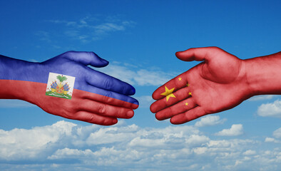 China and Haiti country handshaking with flags, consensus concept international co-operation illustration