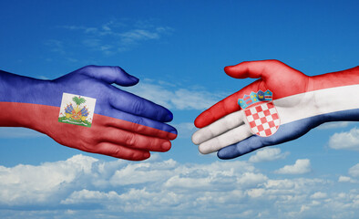 Croatia and Haiti country handshaking with flags, consensus concept international co-operation illustration