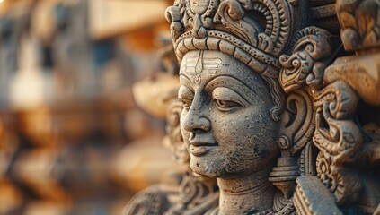 Close-up of a Carved Stone Deity in Indonesia