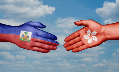 Hong Kong and Haiti country handshaking with flags, consensus concept international co-operation illustration