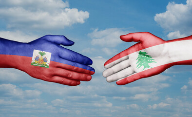 Lebanon and Haiti country handshaking with flags, consensus concept international co-operation illustration