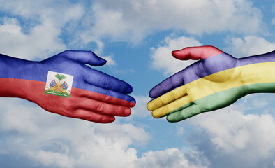Mauritius and Haiti country handshaking with flags, consensus concept international co-operation illustration