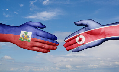 North Korea and Haiti country handshaking with flags, consensus concept international co-operation illustration