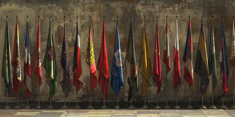 The Diplomatic Corps' Multicolored Flags: A row of national flags, representing diverse international allies