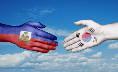 South Korea and Haiti country handshaking with flags, consensus concept international co-operation illustration