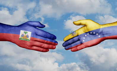 Venezuela and Haiti country handshaking with flags, consensus concept international co-operation illustration