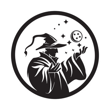 Wizard silhouette logo design.  Wizard Logo Black And White Stock Illustrations
