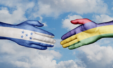 Mauritius and Honduras country handshaking with flags, consensus concept international co-operation illustration