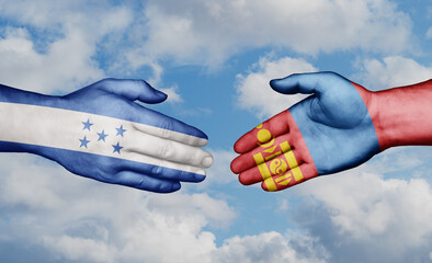 Mongolia and Honduras country handshaking with flags, consensus concept international co-operation illustration