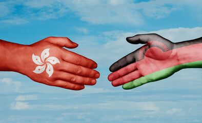 Malawi and Hong Kong country handshaking with flags, consensus concept international co-operation illustration