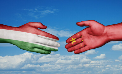 China and Hungary country handshaking with flags, consensus concept international co-operation illustration