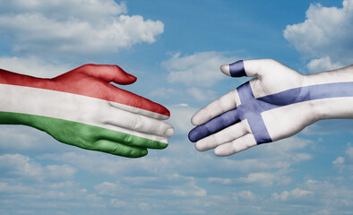 Finland and Hungary country handshaking with flags, consensus concept international co-operation illustration