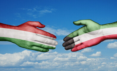 Kuwait and Hungary country handshaking with flags, consensus concept international co-operation illustration