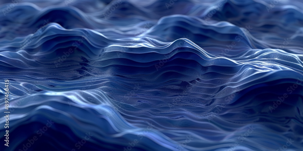 Poster the abstract blue wave pattern represents the dynamic nature of the ocean, creating an elegant visua