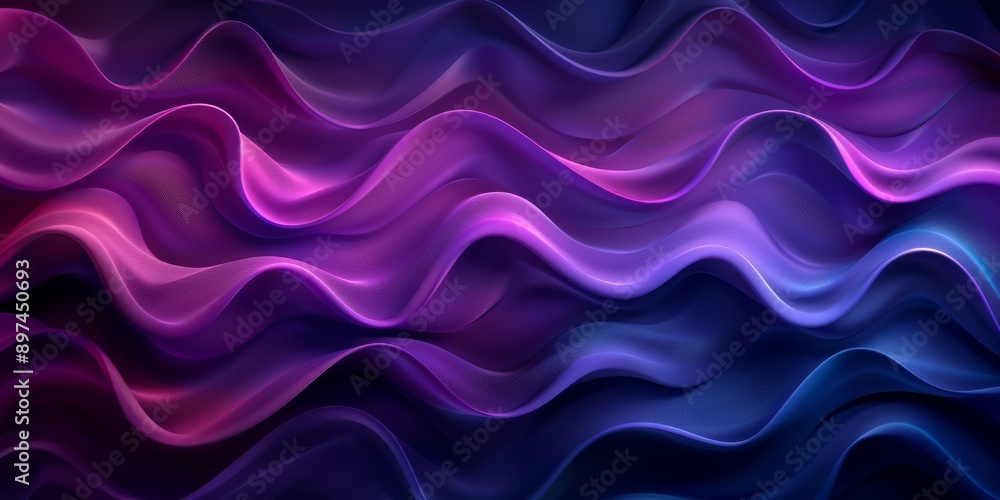 Poster dynamic abstract waves with a gradient of purple and blue hues, creating a vibrant and fluid visual 