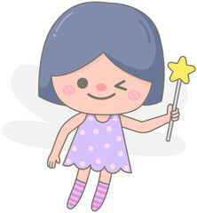 Cute kid pastel hand drawn magic fairy forest character