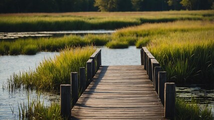 Obraz premium cinematic view of a wetland boardwalk photography for background
