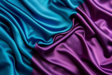 Fototapeta premium Luxurious silk fabric draped in elegant folds, shimmering with iridescent hues of sapphire and emerald, copy space for text, focus cover all object, deep depth of field