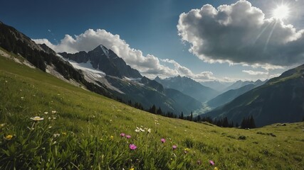 Fototapeta premium cinematic view of an alpine meadow photography for bac background