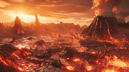 Futuristic Planetary Landscape with Unique Volcanic Structures II