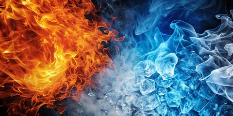 Fototapeta premium Fiery Inferno Meets Icy Chill, A Vivid Contrast of Fire and Ice, Digital Art, Abstract Background, Fire , Ice , Contrast