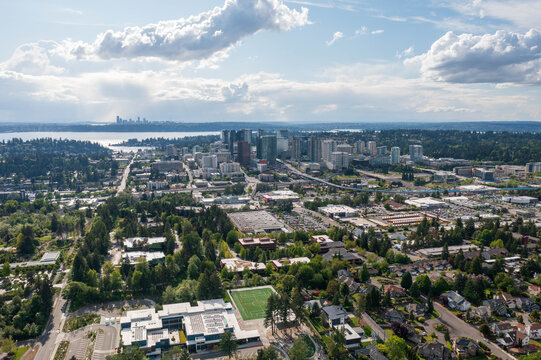 Drone View of the City of Bellevue in Washington State
