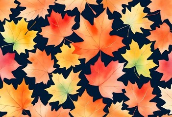 Watercolor seamless pattern of maple leaves isolated on white background, hand painted autumn botanical print for wpapping, fabric, wallpaper