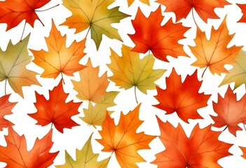 Fototapeta premium Beautiful watercolor fall flowers and leaves in a seamless pattern. Red, burgundy, purple flowers, orange foliage, forest dry plants on white background. Botanical designer paper. Autumn illustration.