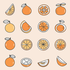 Outline icon set of Orange fruit