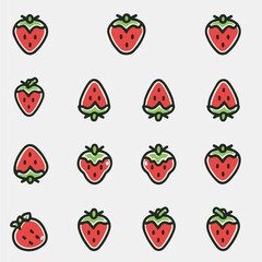 Outline icon set of strawberry