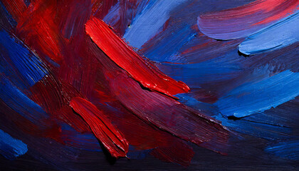 Abstract Background of Dark Red Blue Oil Paint Strokes. Patriotic Banner Texture with Copy Space...