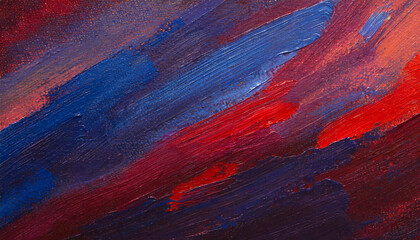 Fototapeta premium Abstract Background of Dark Red Blue Oil Paint Strokes. Patriotic Banner Texture with Copy Space for Pride Celebration Election USA President Voting Flag Vote