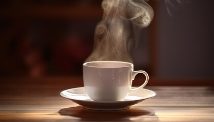 美味しそうなコーヒ、シンプルなティーカップ、程よい湯気、ちょっとお洒落 Generated by AI