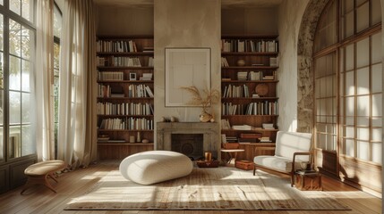 vintage minimalist retreat, a serene vintage minimalist interior design, emphasizing functionality and understated elegance for a peaceful escape from the daily hustle and bustle