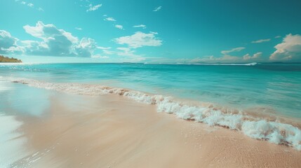 Obraz premium beautiful beach with crystal-clear waters and pristine sand, free of any plastic bags or waste, emphasizing a plastic-free shoreline