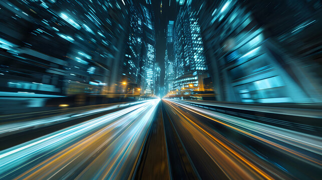 City road night scene train track time-lapse urban scenery
