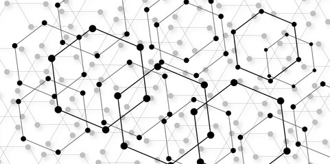 Technology abstract white digital background of connected dot with honeycomb stock lines. honeycomb shaped net composed of illuminated lines with glowing dots, technological and futuristic background.